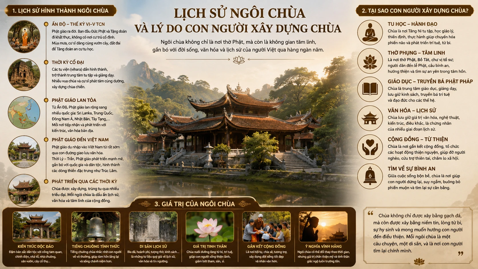 Lịch sử ngôi chùa và lý do con người xây dựng chùa